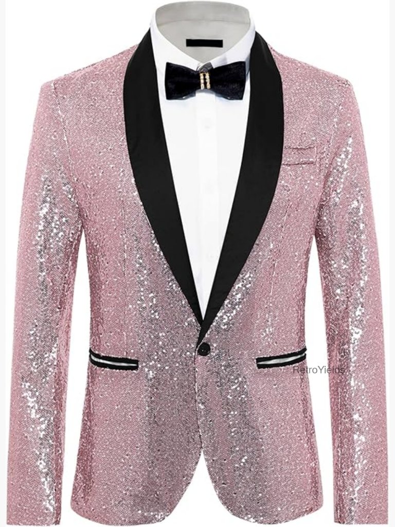 Shawl Lapel Sequin Sport Coat One Button Tuxedo Blazer Wedding Shiny